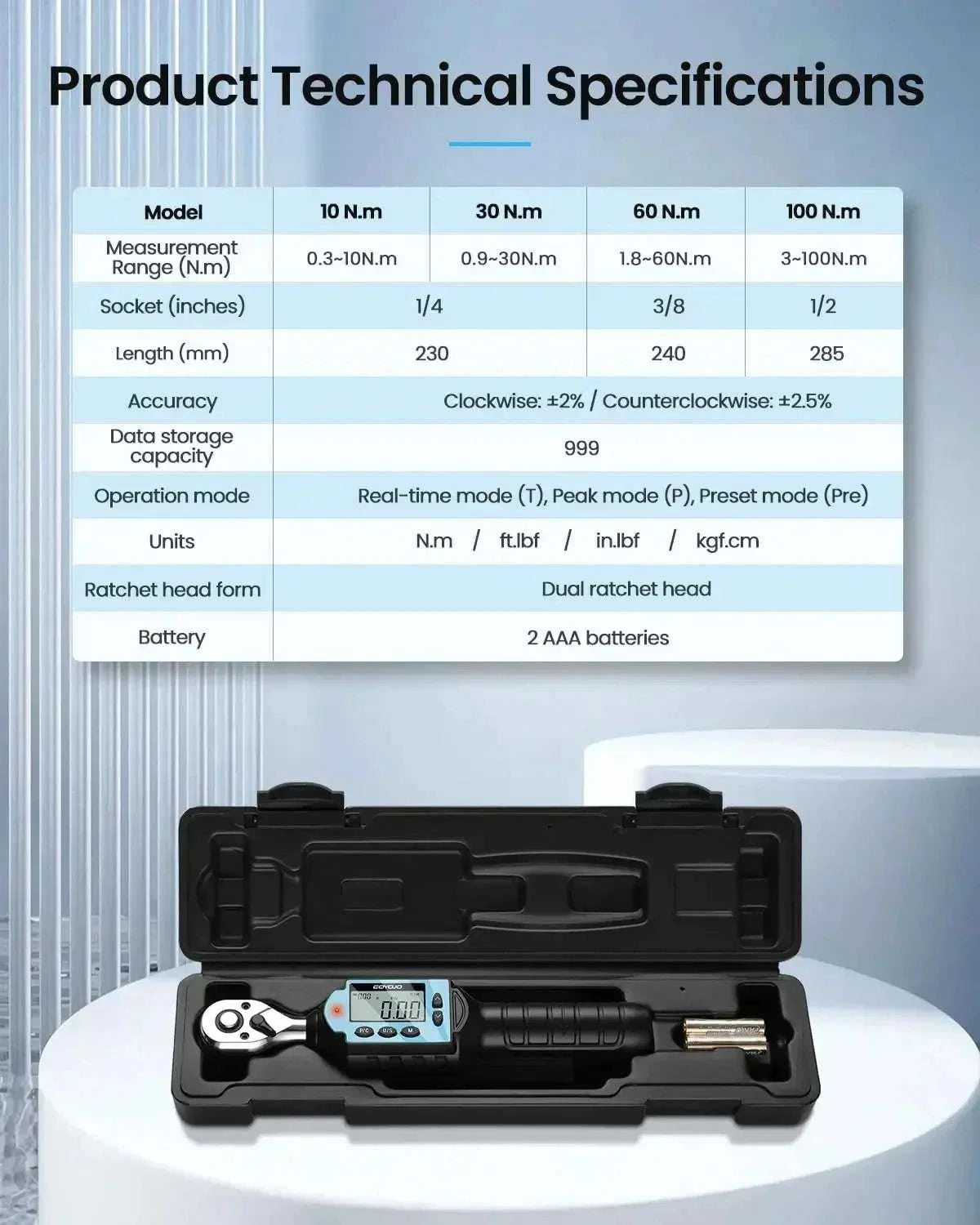 Digital Torque Wrench 3/8" 3/8-60Nm High-Precision Bidirectional Tool-GM10 / United States