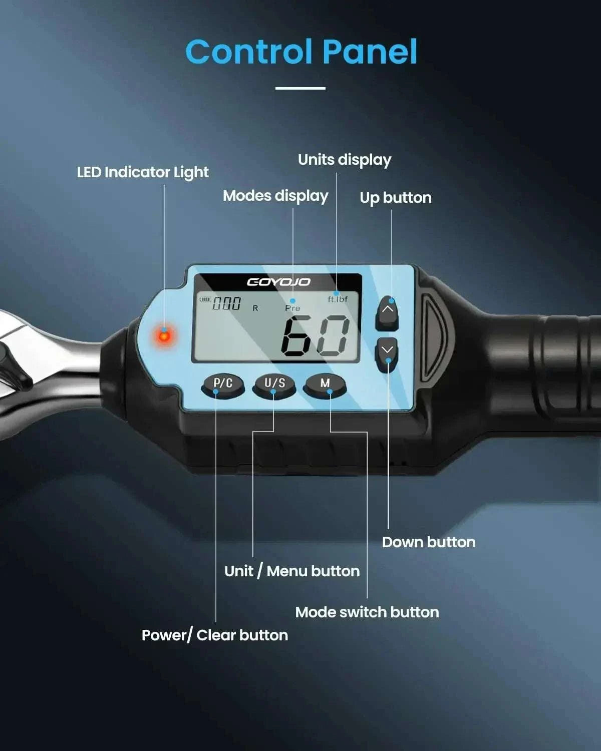 Digital Torque Wrench 3/8" 3/8-60Nm High-Precision Bidirectional Tool-