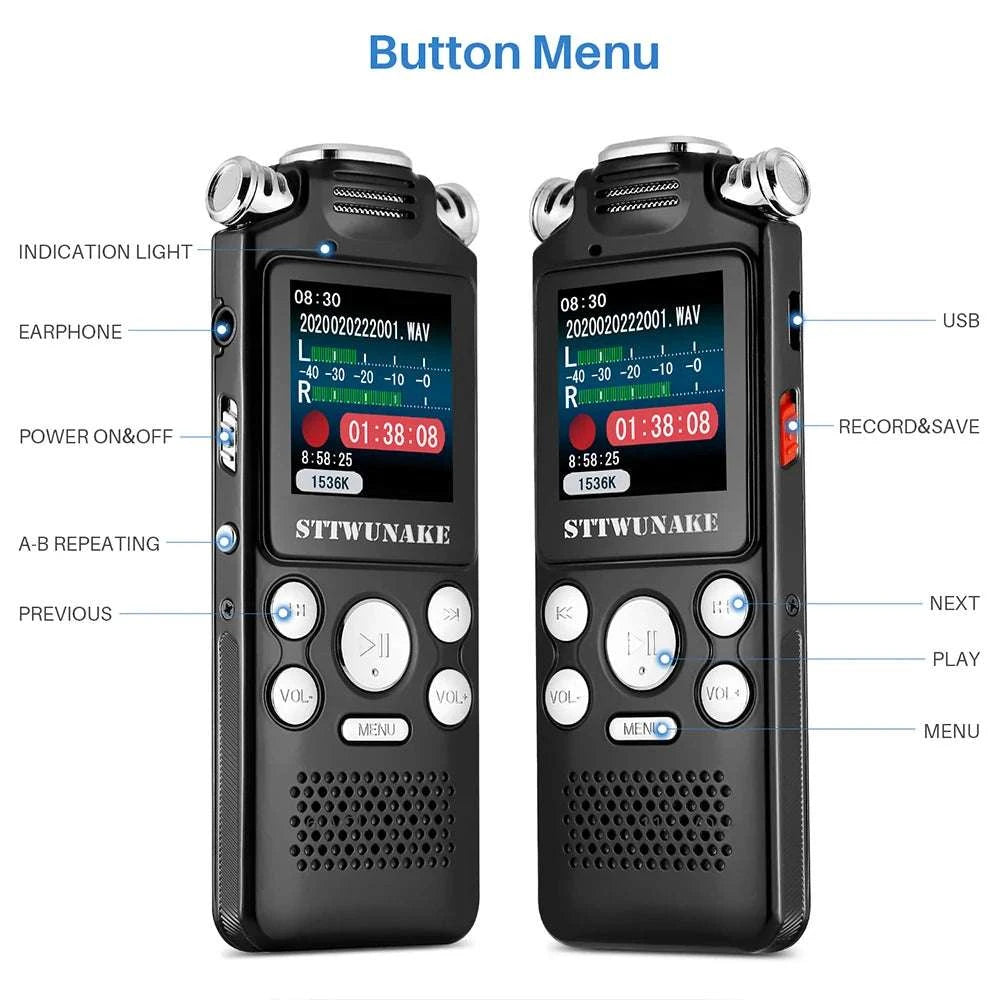 Digital Voice Recorder with Noise Reduction & 24h Recording Time-black / 32 GB