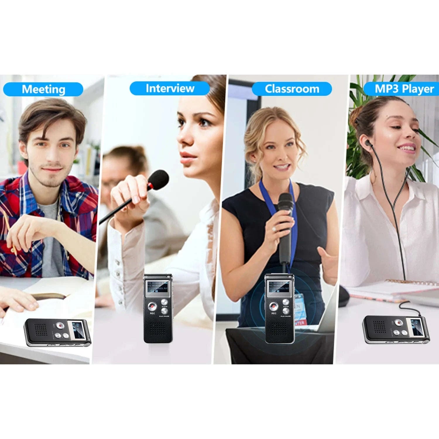 Digital Voice Recorder with Voice Activation and MP3 Playback-grey / 8 GB