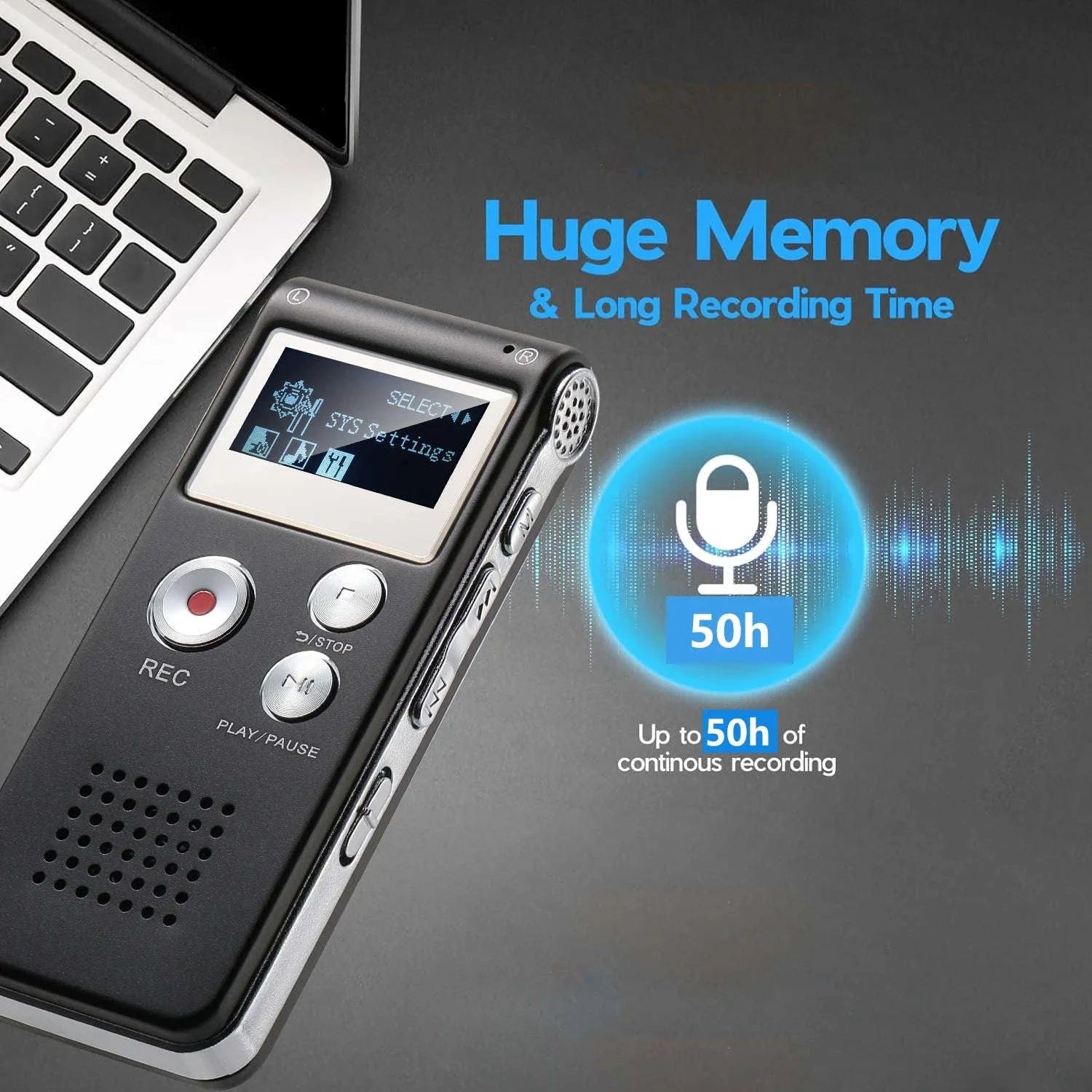 Digital Voice Recorder with Voice Activation and MP3 Playback-grey / 8 GB
