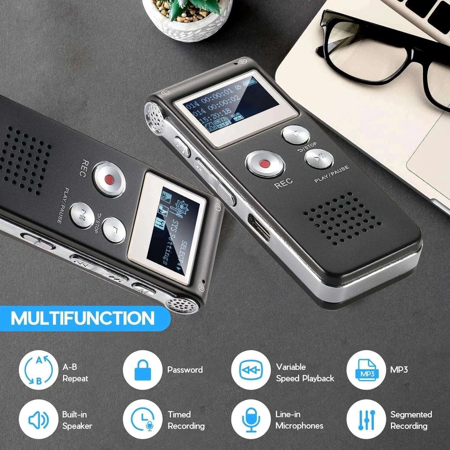 Digital Voice Recorder with Voice Activation and MP3 Playback-PURPLE / 8 GB