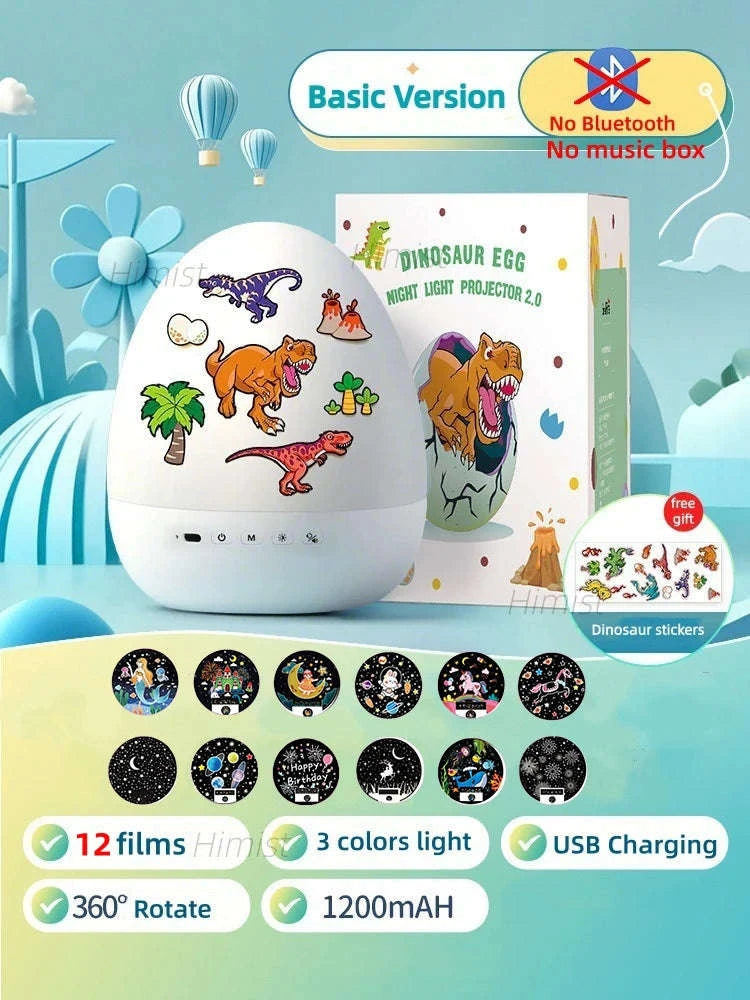 Dinosaur Egg Night Light Projector for Kids with Music & Films-Top 21films / changeable / 0-5W