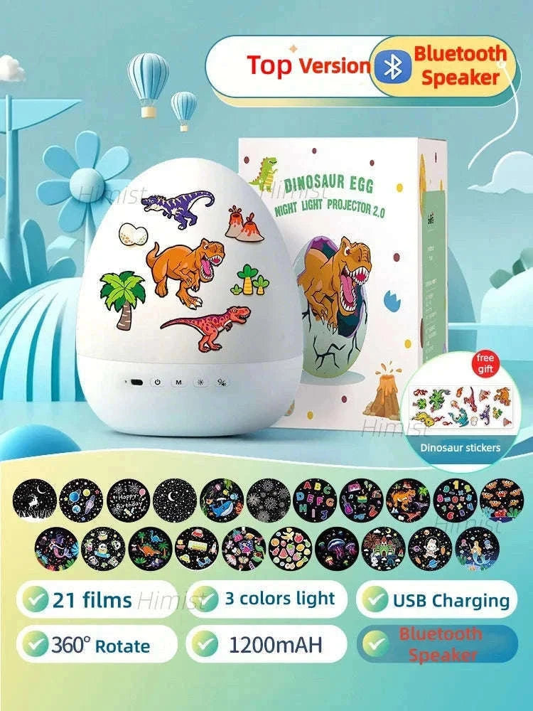 Dinosaur Egg Night Light Projector with Music and Films-Top 21films / changeable / 0-5W
