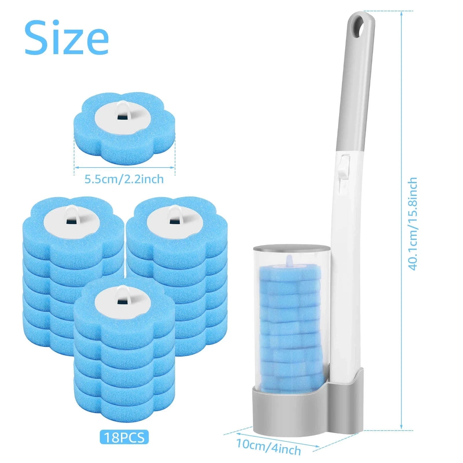 Disposable Toilet Brush Kit with Long Handle & Wall Mount-36 Pcs Heads B
