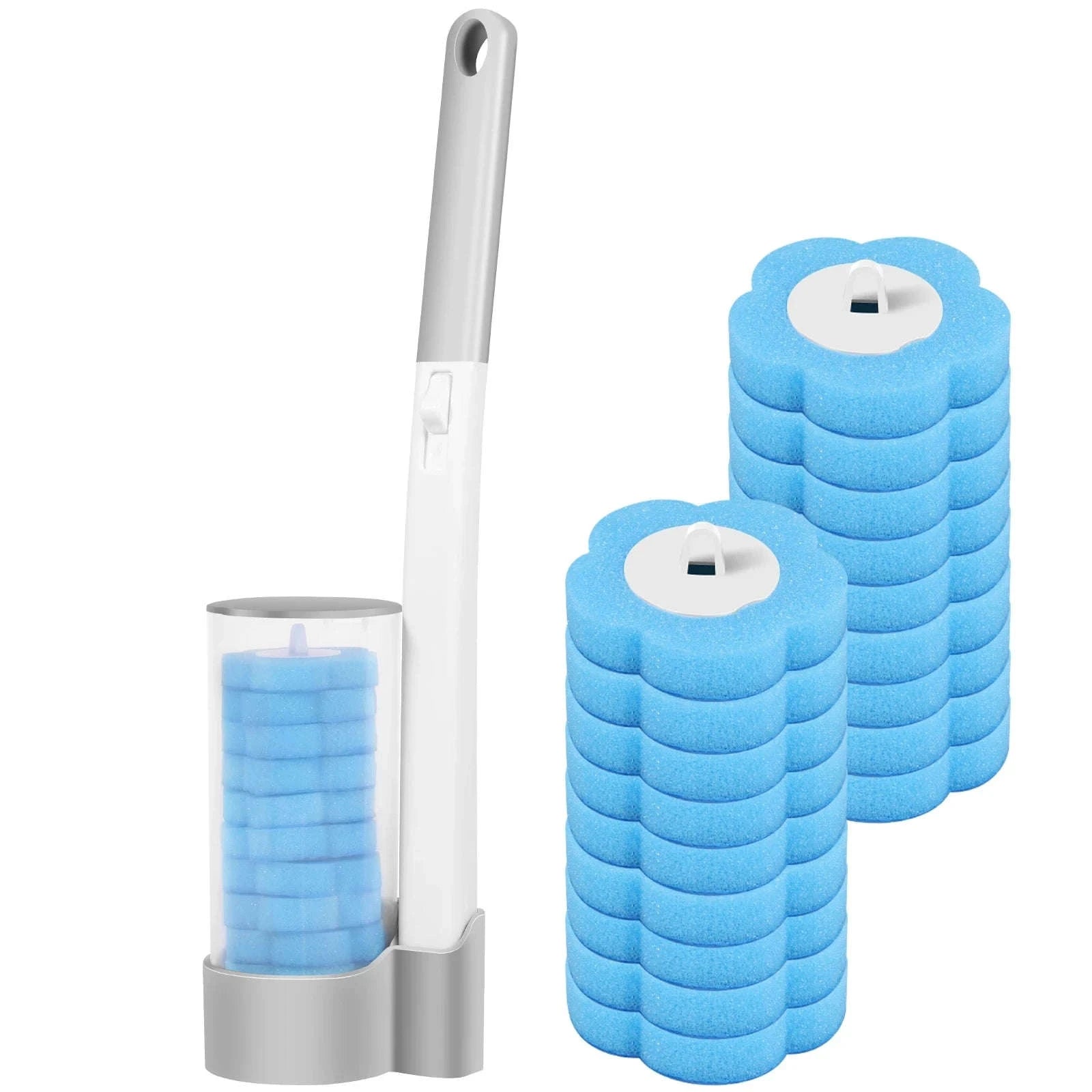 Disposable Toilet Brush Kit with Long Handle & Wall Mount-36 Pcs Heads B