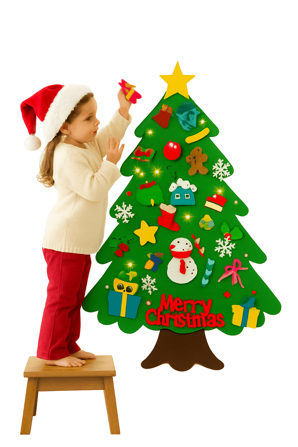 DIY Felt Christmas Tree for Kids with Reusable Ornaments-PB-32pcs   5M light / 1M