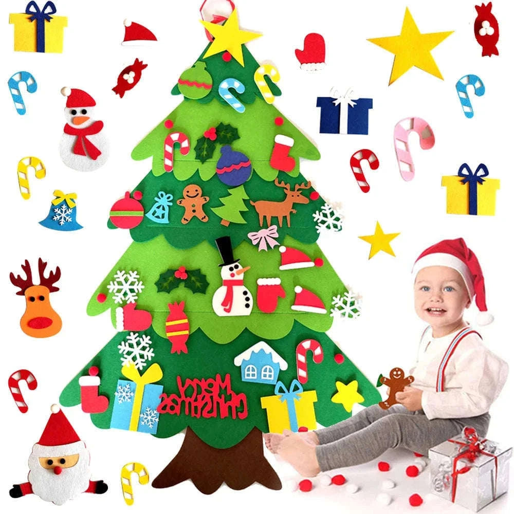 DIY Felt Christmas Tree for Kids with Reusable Ornaments-PB-32pcs   5M light / 1M