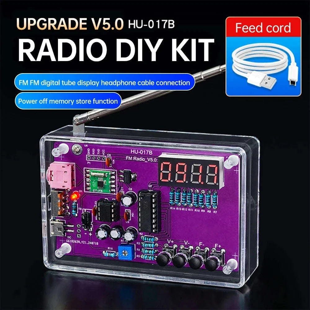 DIY FM Radio Electronic Kit 87-108MHz Adjustable Frequency Digital Display Soldering Project Practice Solder RDA5807S-HU 017B With Shell / China Mainland