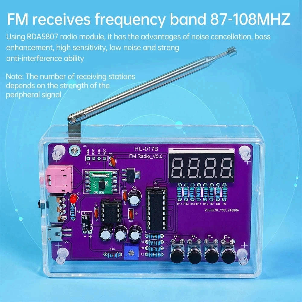 DIY FM Radio Electronic Kit 87-108MHz Adjustable Frequency Digital Display Soldering Project Practice Solder RDA5807S-HU 017B With Shell / China Mainland