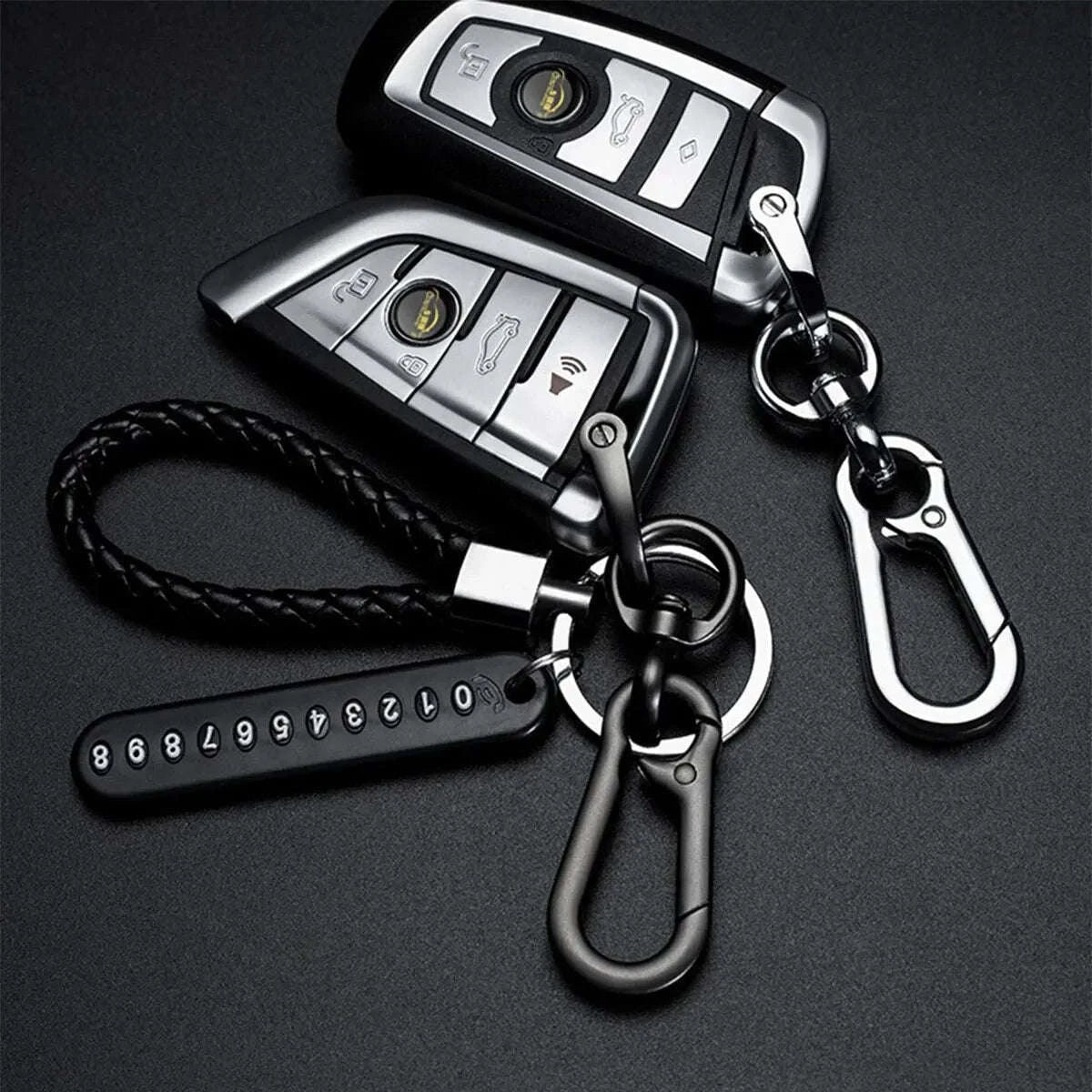 DIY Phone Number Plate Keychain with Punk Woven Leather-Style 4
