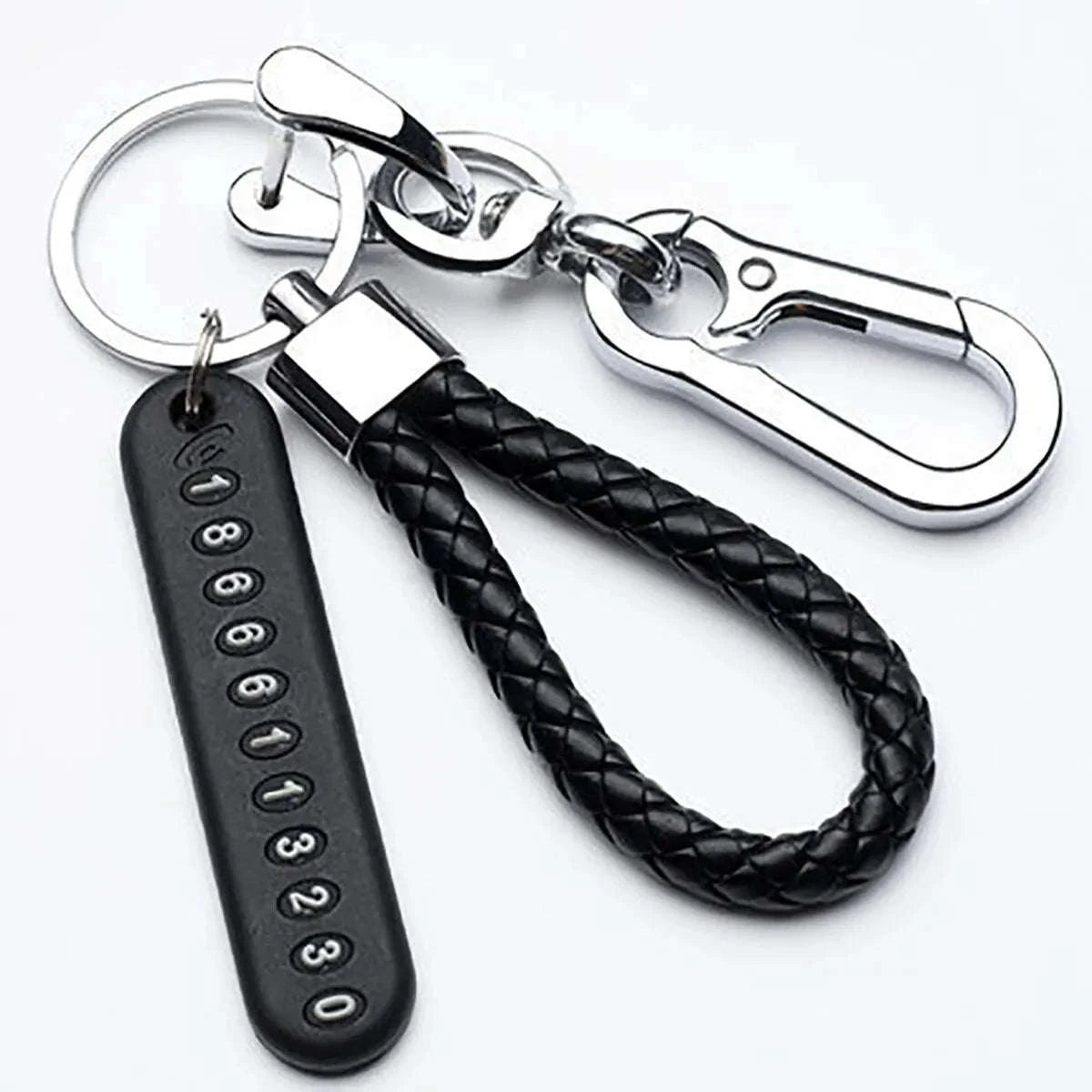 DIY Phone Number Plate Keychain with Punk Woven Leather-Style 4
