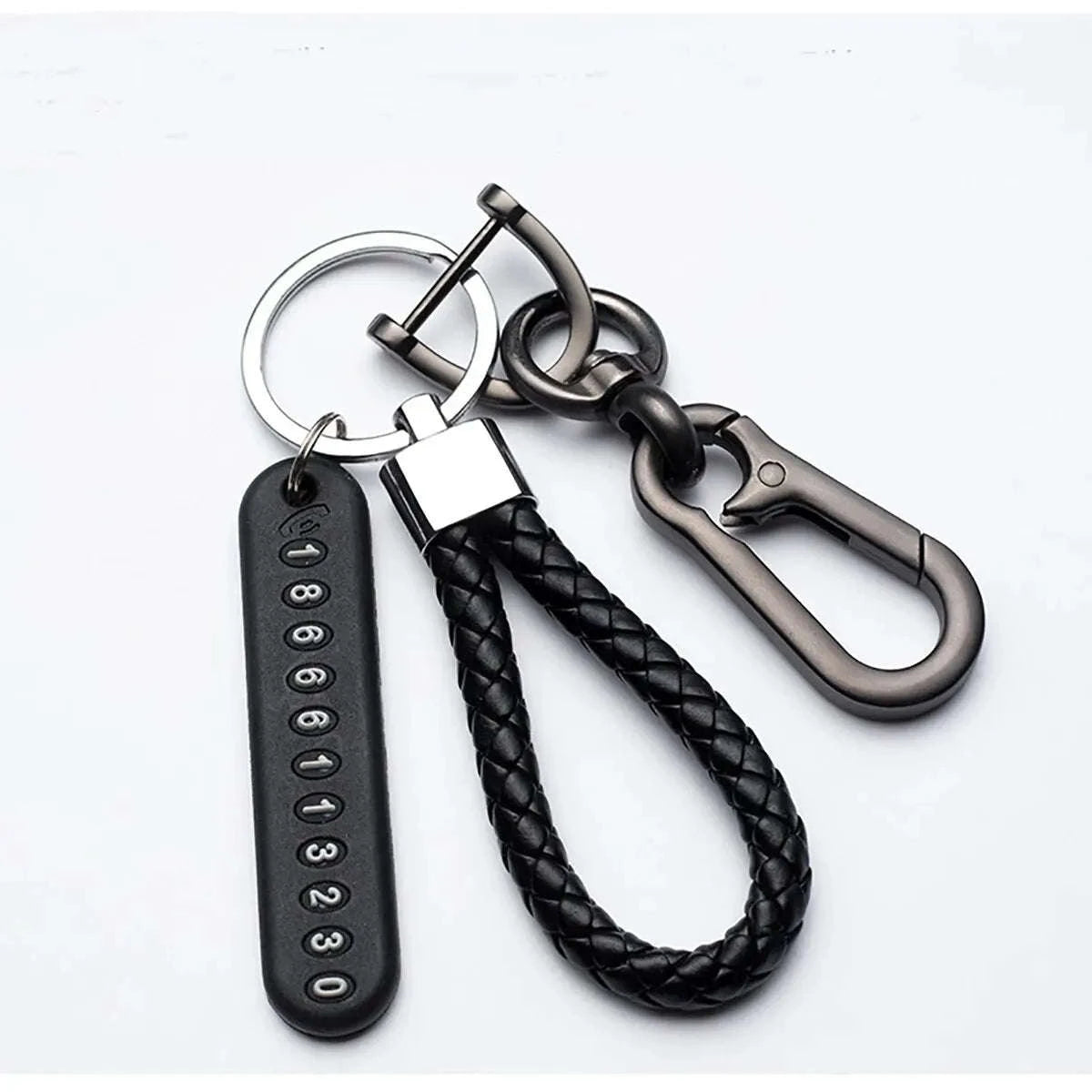 DIY Phone Number Plate Keychain with Punk Woven Leather-Style 4
