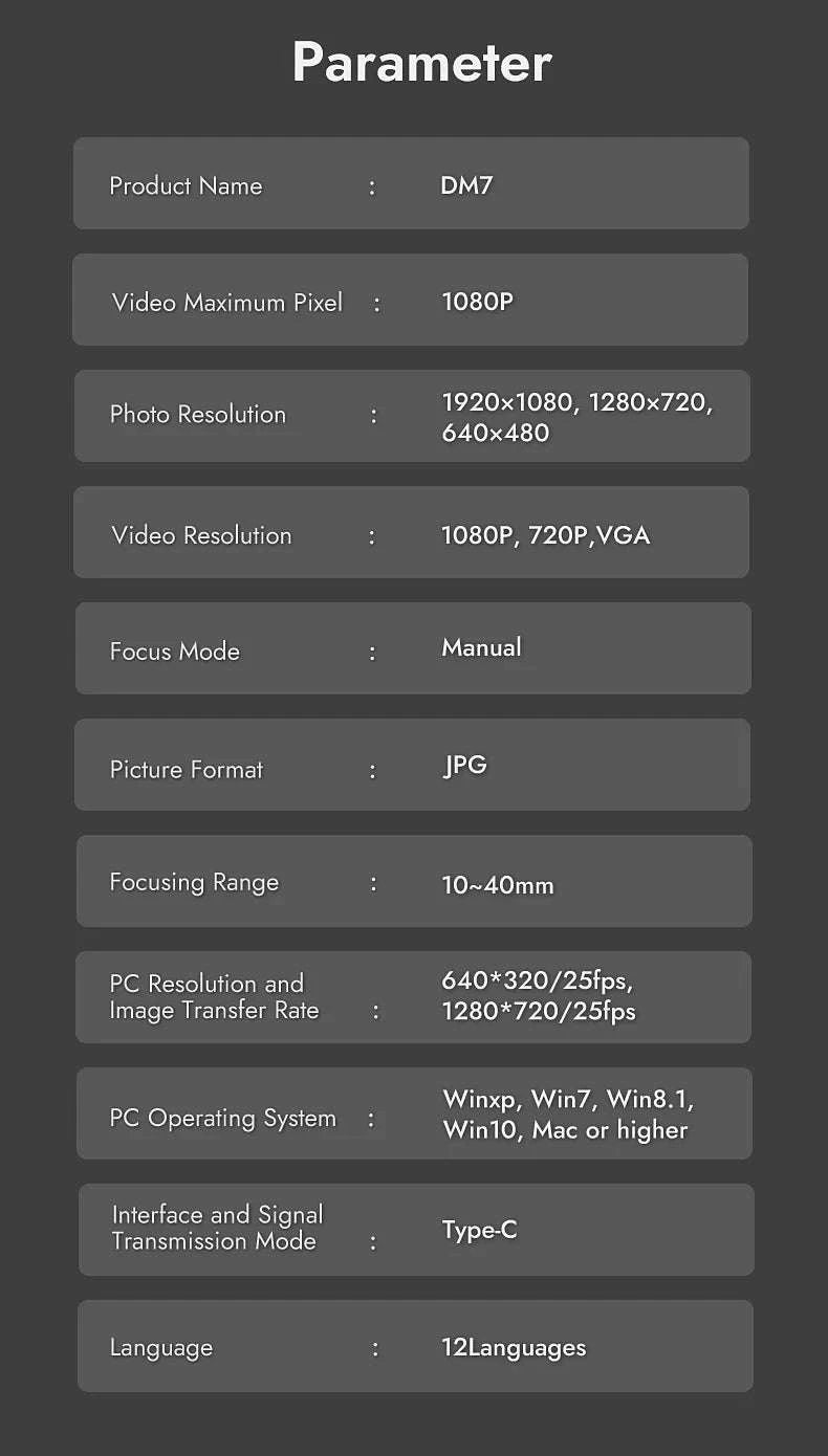 DM7 4.3" 1000X Digital Video Microscope with LEDs-DM7-Z01C / 1600X