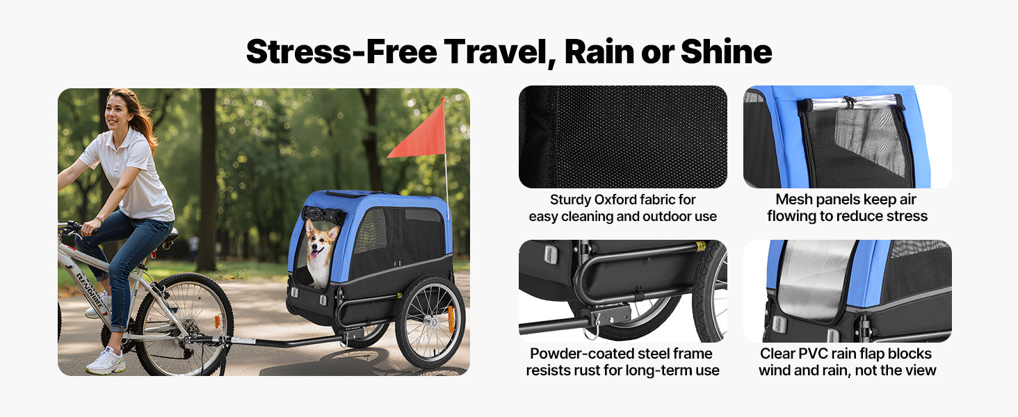 SucceBuy 66/88 lbs Dog Bike Trailer Easy Folding Frame Pet Cart Bicycle Carrier with Coupler & Reflector for Small & Medium Dogs