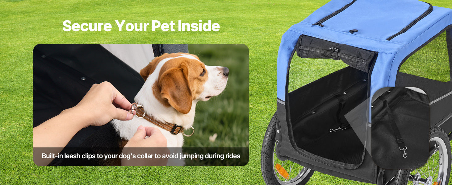 SucceBuy 66/88 lbs Dog Bike Trailer Easy Folding Frame Pet Cart Bicycle Carrier with Coupler & Reflector for Small & Medium Dogs