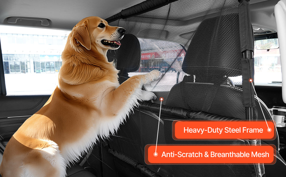 Dog Car Barrier for Front Seats with Mesh Net Universal Fit