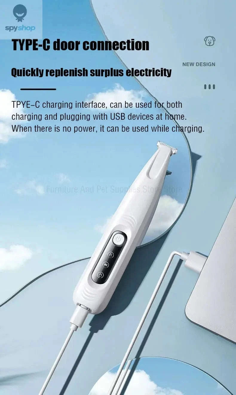 Dog Paw Trimmer – LED Light, Waterproof Design, Quiet Grooming Control-White