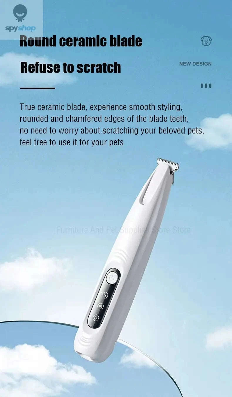 Dog Paw Trimmer – LED Light, Waterproof Design, Quiet Grooming Control-White