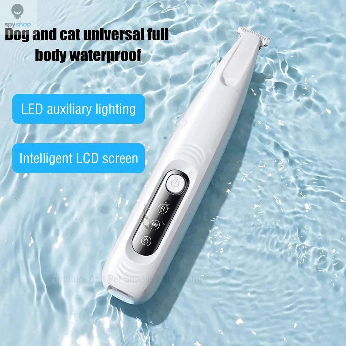 Dog Paw Trimmer – LED Light, Waterproof Design, Quiet Grooming Control-White