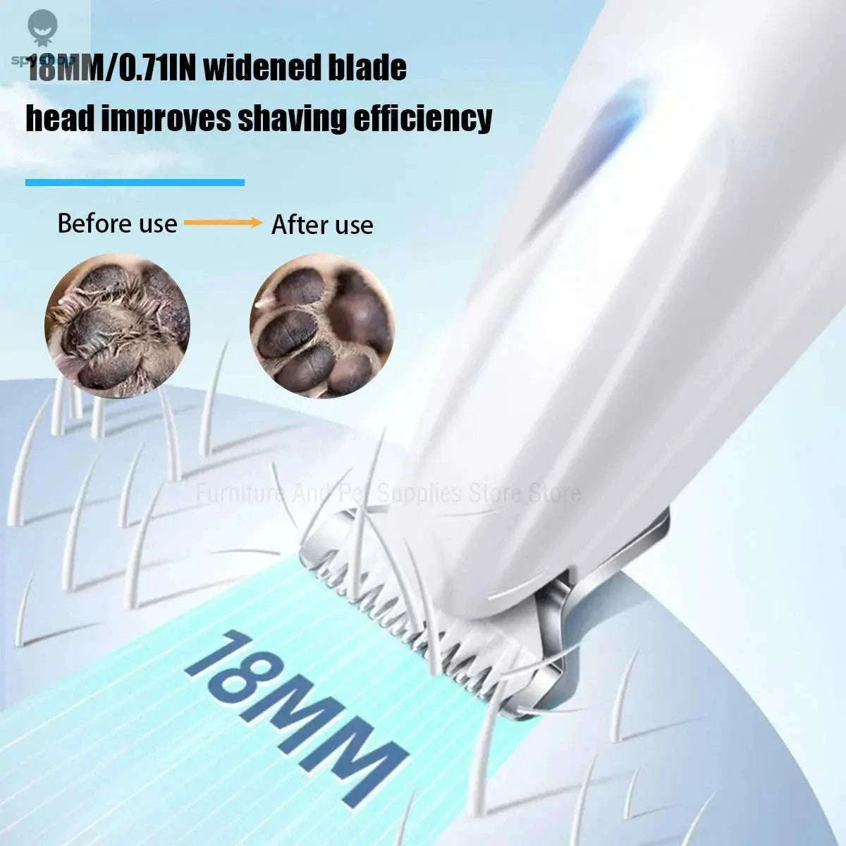 Dog Paw Trimmer with LED Light, Quiet Motor and Waterproof Design-White