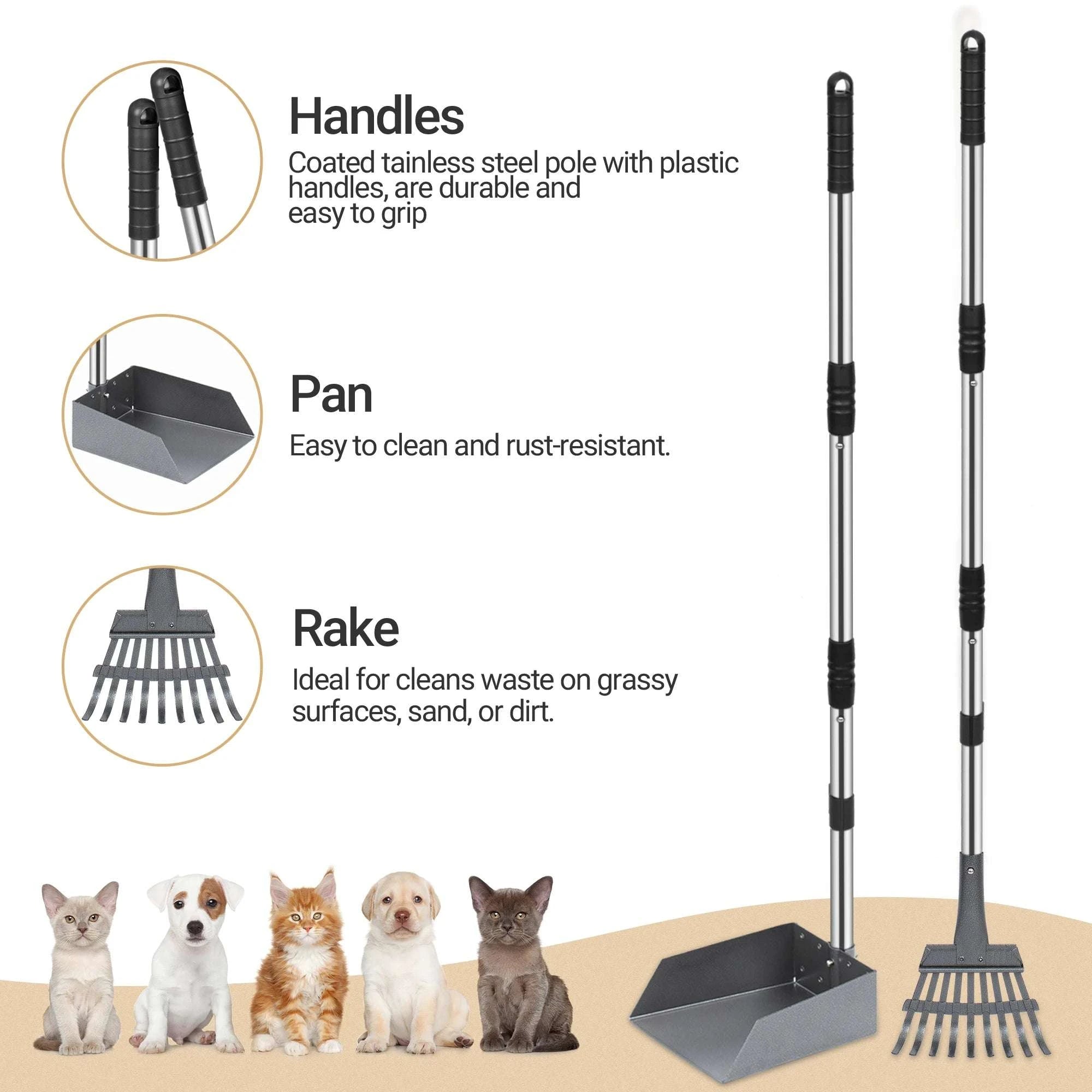 Dog Pooper Scooper Tray & Rake Set with Long Adjustable Handle-Black Yellow / United States
