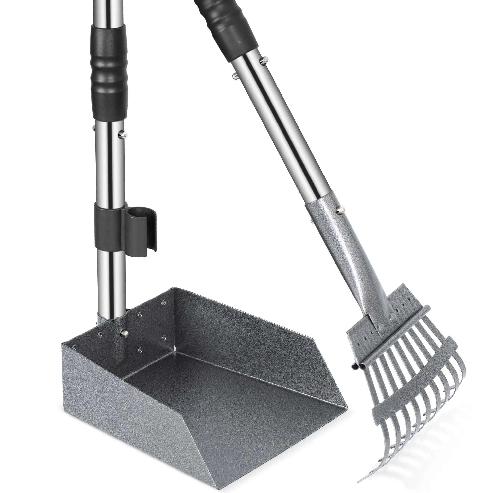 Dog Pooper Scooper Tray & Rake Set with Long Adjustable Handle-Black Yellow / United States