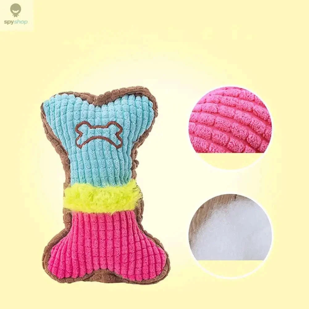 Dog Squeaky Bone Plush Chew Toy – Soft, Durable & Teething-Friendly-Pink White / M