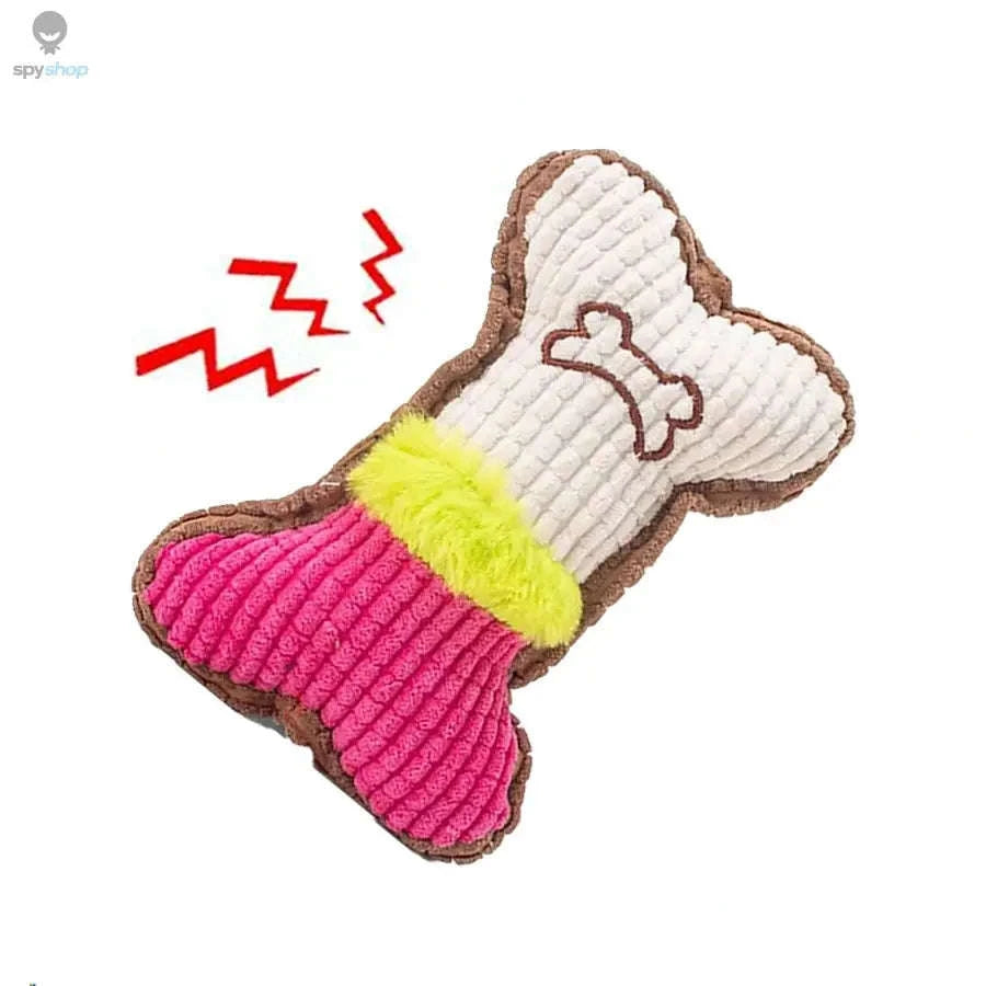 Dog Squeaky Bone Plush Chew Toy – Soft, Durable & Teething-Friendly-Pink White / M