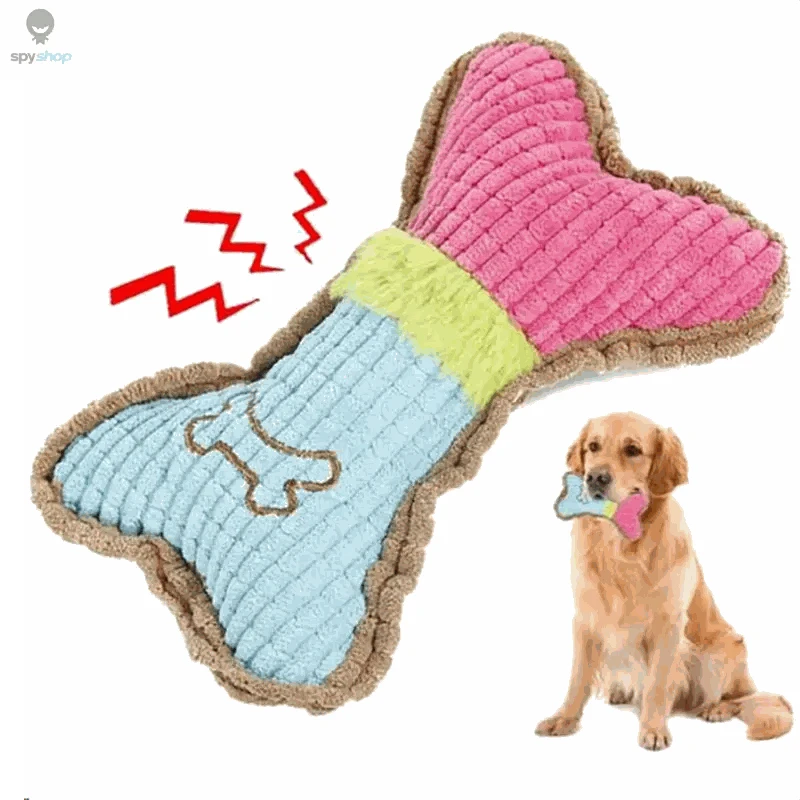 Dog Squeaky Bone Plush Chew Toy – Soft, Durable & Teething-Friendly-Pink White / M