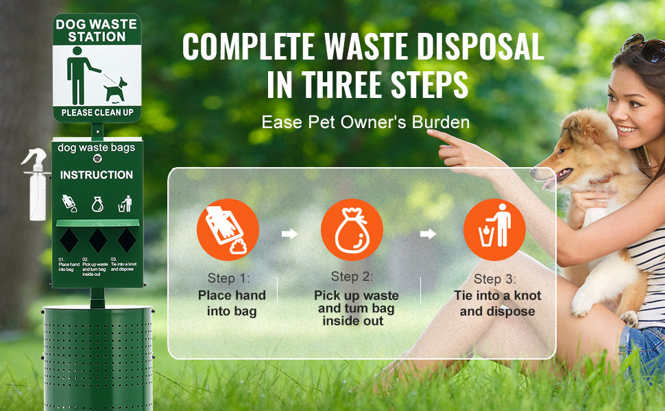 SucceBuy Hundekot-Station mit Handwaschflasche, Hundekot-Station mit Beutelspender, Hundekot-Entsorgungssystem für Outdoor-Bereich