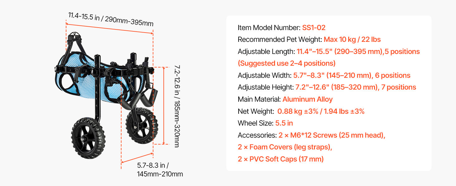 Dog Wheelchair for Back Legs, Lightweight 2-Wheel Adjustable Pet Wheelchair