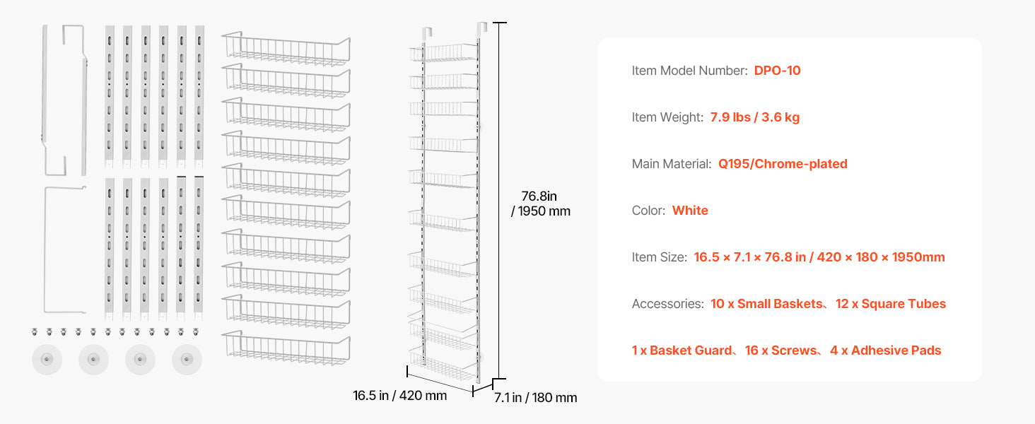 SucceBuy 6/8/9/10 Tier Over the Door Pantry Organizer Heavy-Duty Steel Hanging Spice Rack, Adjustable Wall Seasoning Shelves
