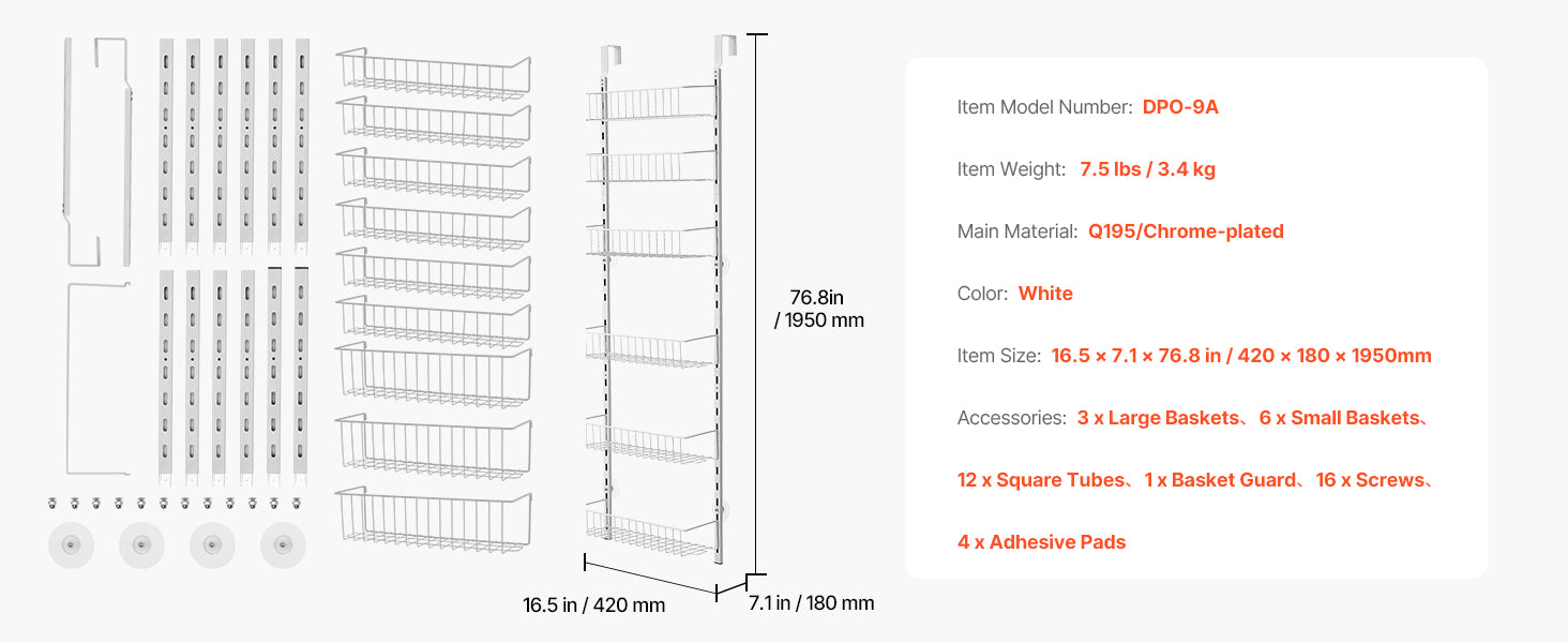 SucceBuy 6/8/9/10 Tier Over the Door Pantry Organizer Heavy-Duty Steel Hanging Spice Rack, Adjustable Wall Seasoning Shelves