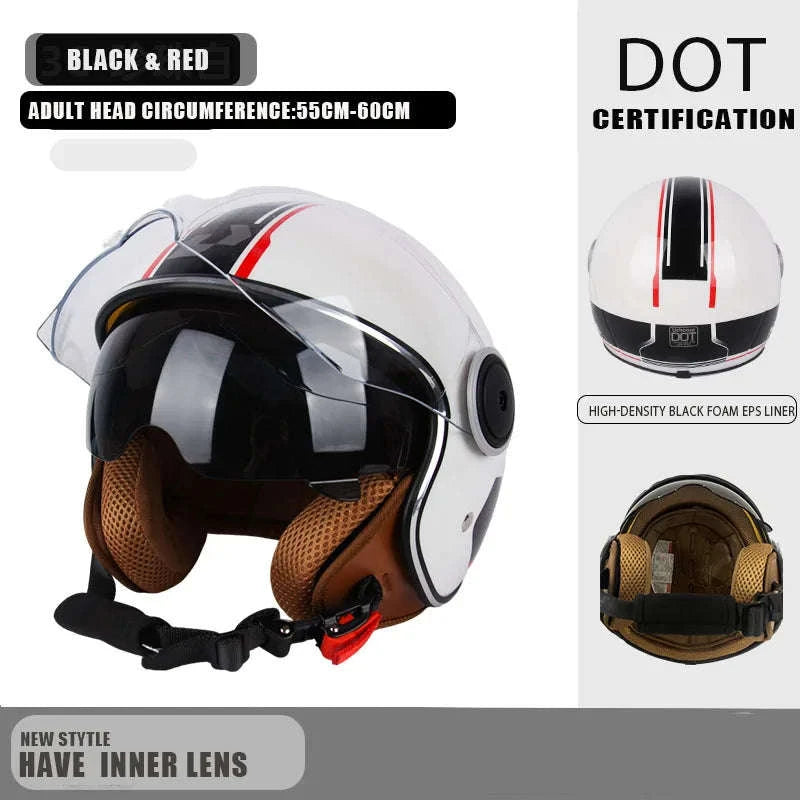 DOT Certified Dual Lens Motorcycle Helmet Half Shell Four Seasons-706-S5