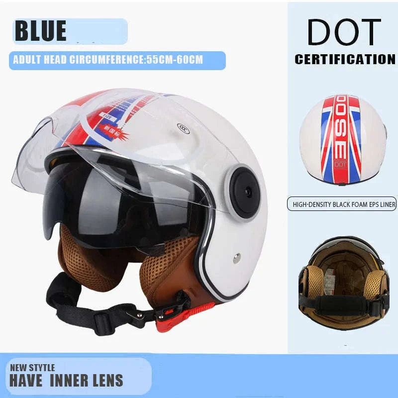 DOT Certified Dual Lens Motorcycle Helmet Half Shell Four Seasons-706-S5