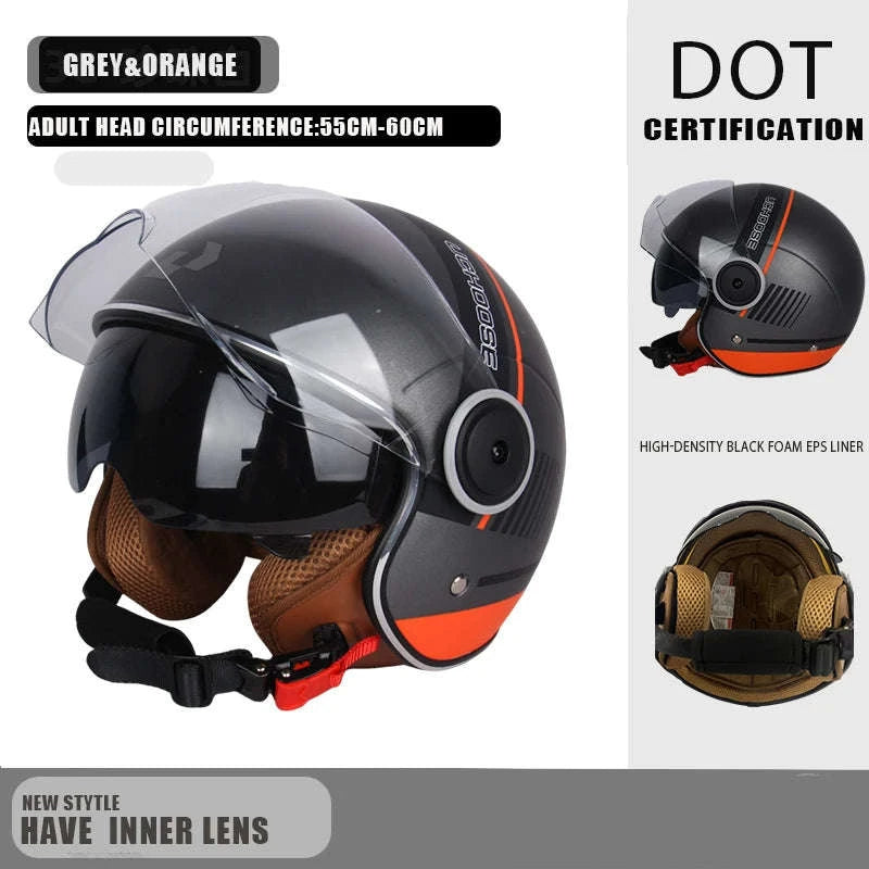 DOT Certified Dual Lens Motorcycle Helmet Half Shell Four Seasons-706-S5