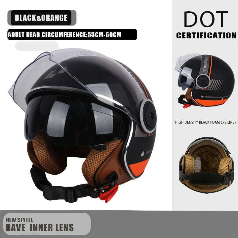 DOT Certified Dual Lens Motorcycle Helmet Half Shell Four Seasons-S11