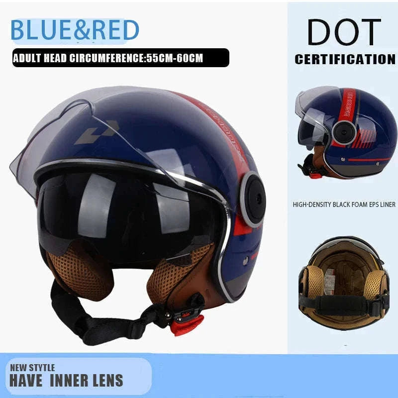 DOT Certified Dual Lens Motorcycle Helmet Half Shell Four Seasons-S11