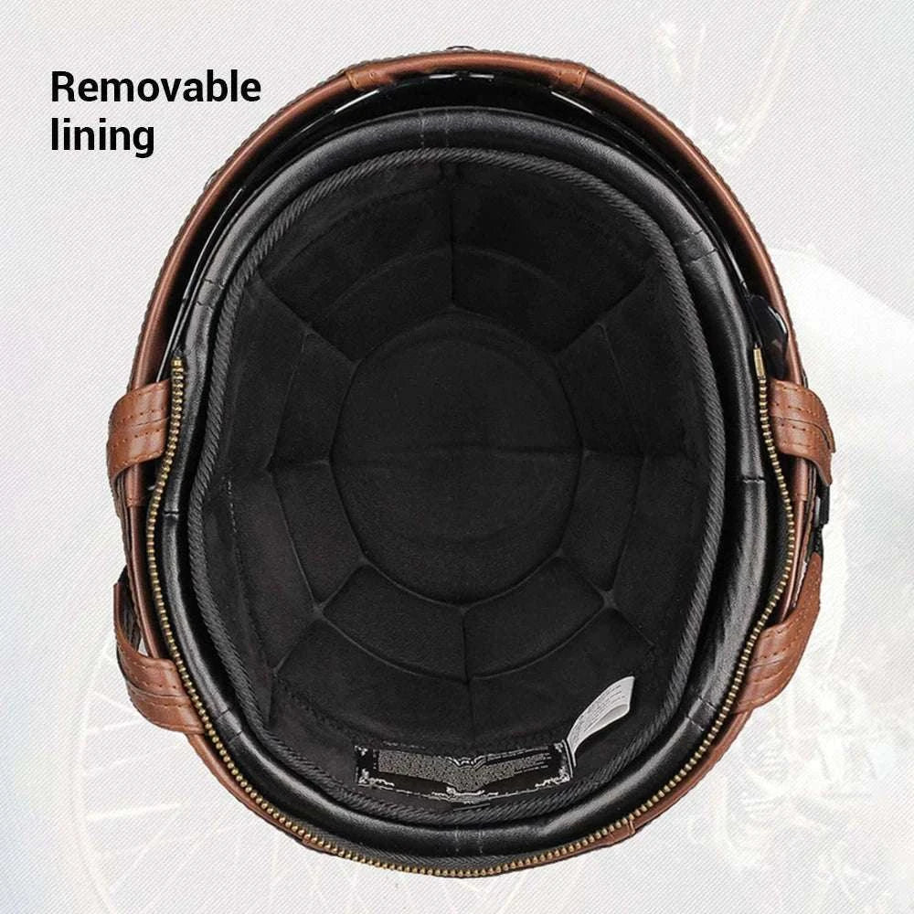 DOT Certified Retro Motorcycle Half Helmet with UV Lens-535-BG Brown / M