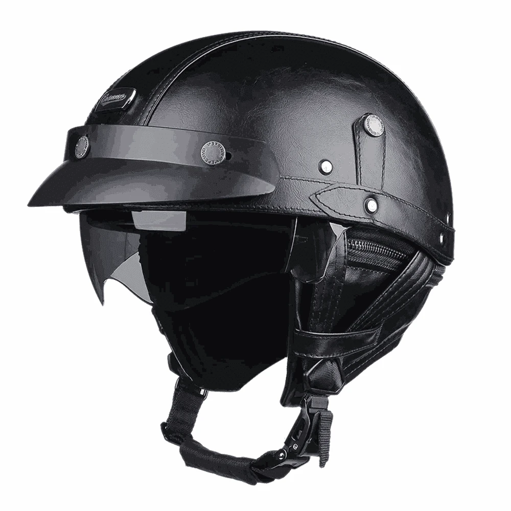 DOT Certified Retro Motorcycle Half Helmet with UV Lens-535-BG Brown / M