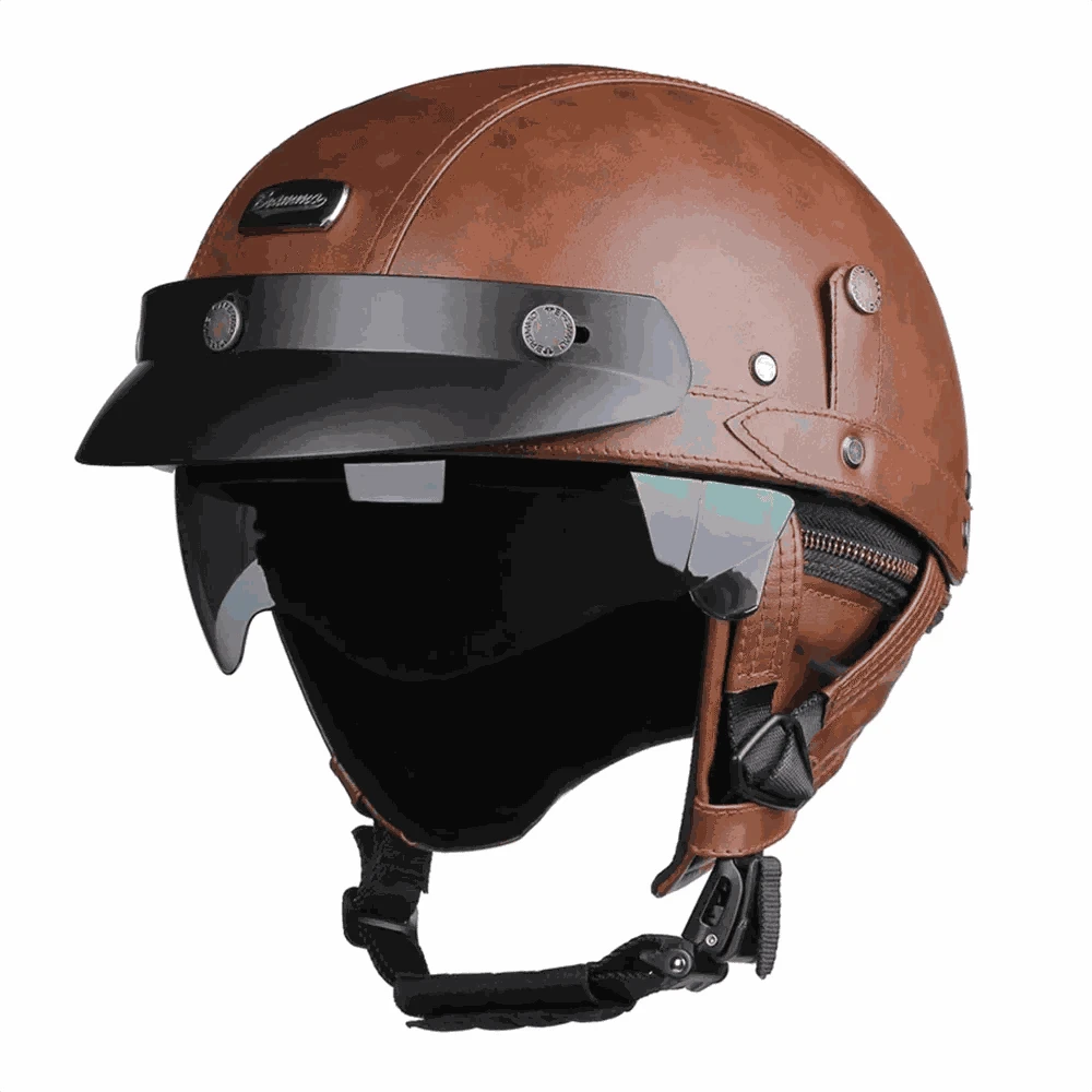 DOT Certified Retro Motorcycle Half Helmet with UV Lens-535-Brown / L