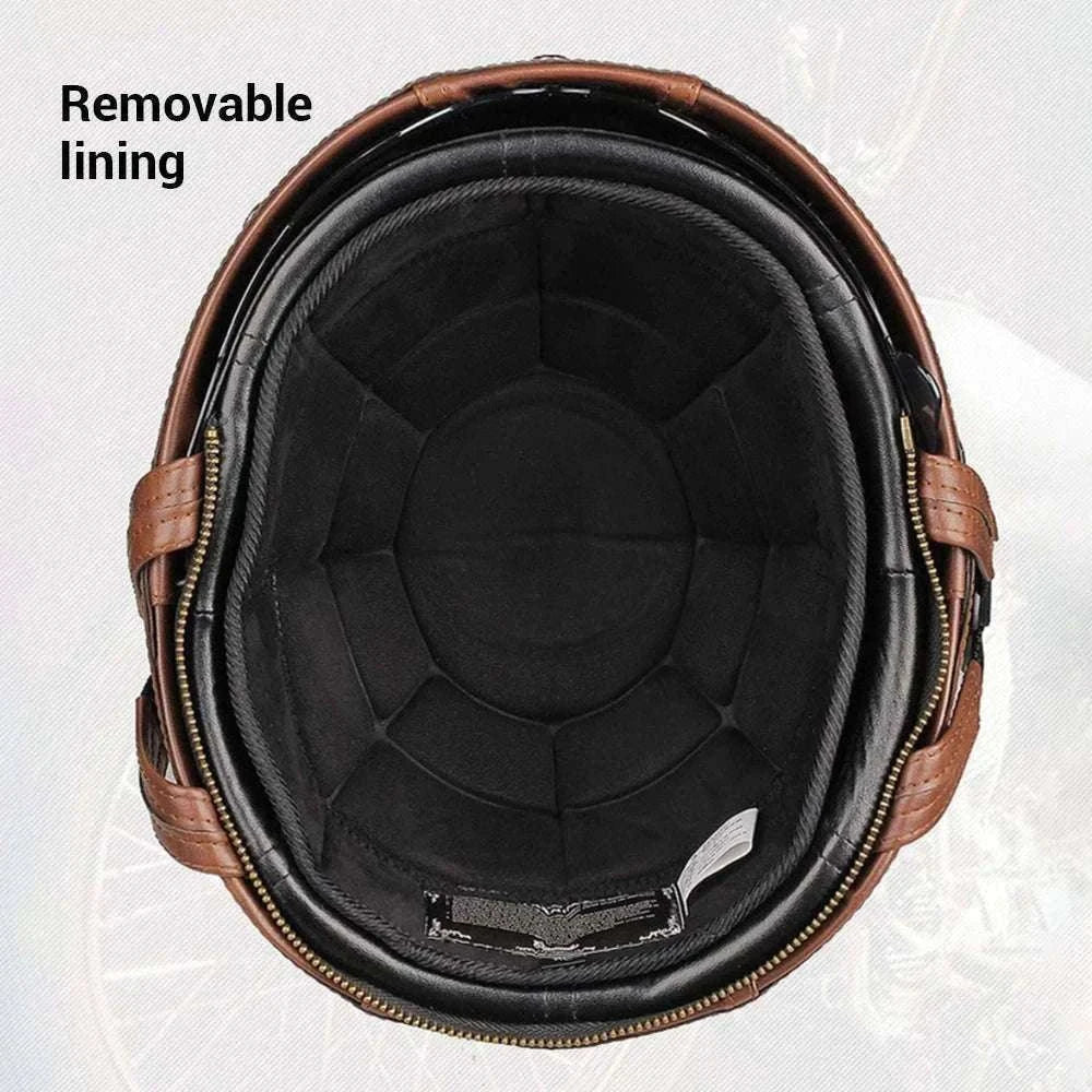 DOT Certified Retro Motorcycle Half Helmet with UV Lens-535-Brown / L