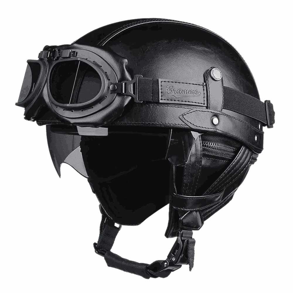DOT Certified Retro Motorcycle Half Helmet with UV Lens-535-Brown / L