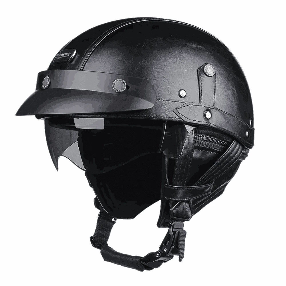 DOT Certified Retro Motorcycle Half Helmet with UV Lens-535-Brown / L