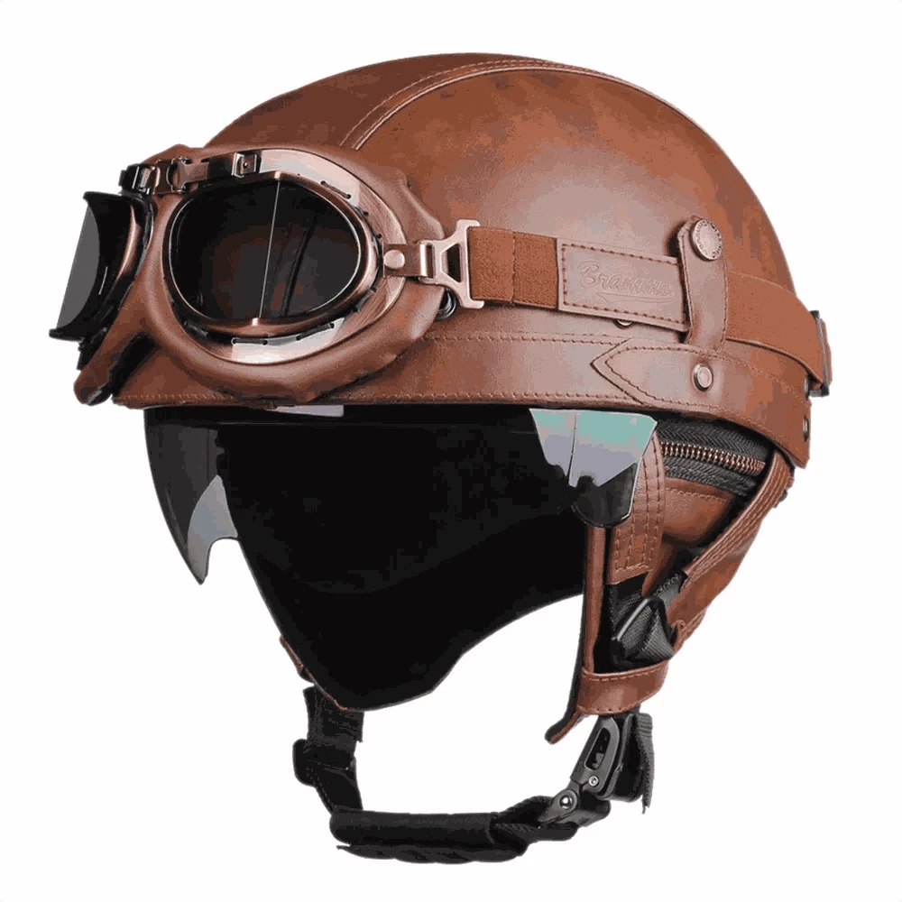 DOT Certified Retro Motorcycle Half Helmet with UV Lens-535-Brown / L