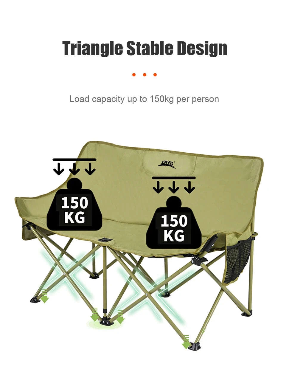 Double Camping Chair for Two with Storage Bags and Backrest-Khaki
