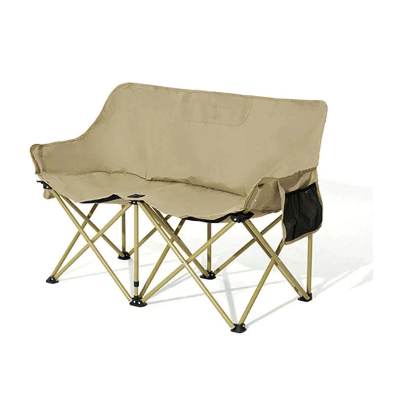 Double Camping Chair for Two with Storage Bags and Backrest-Khaki