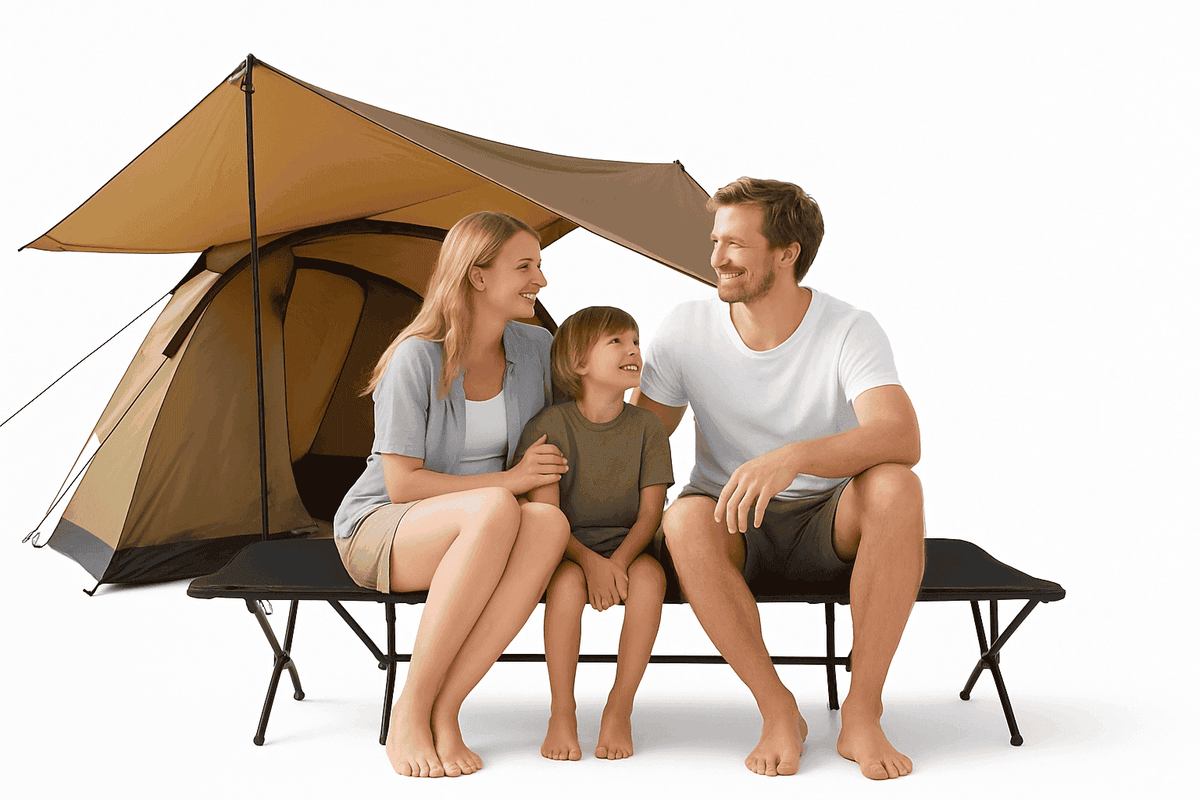 Double Camping Stool Folding Two-Person Outdoor Bench-Beige