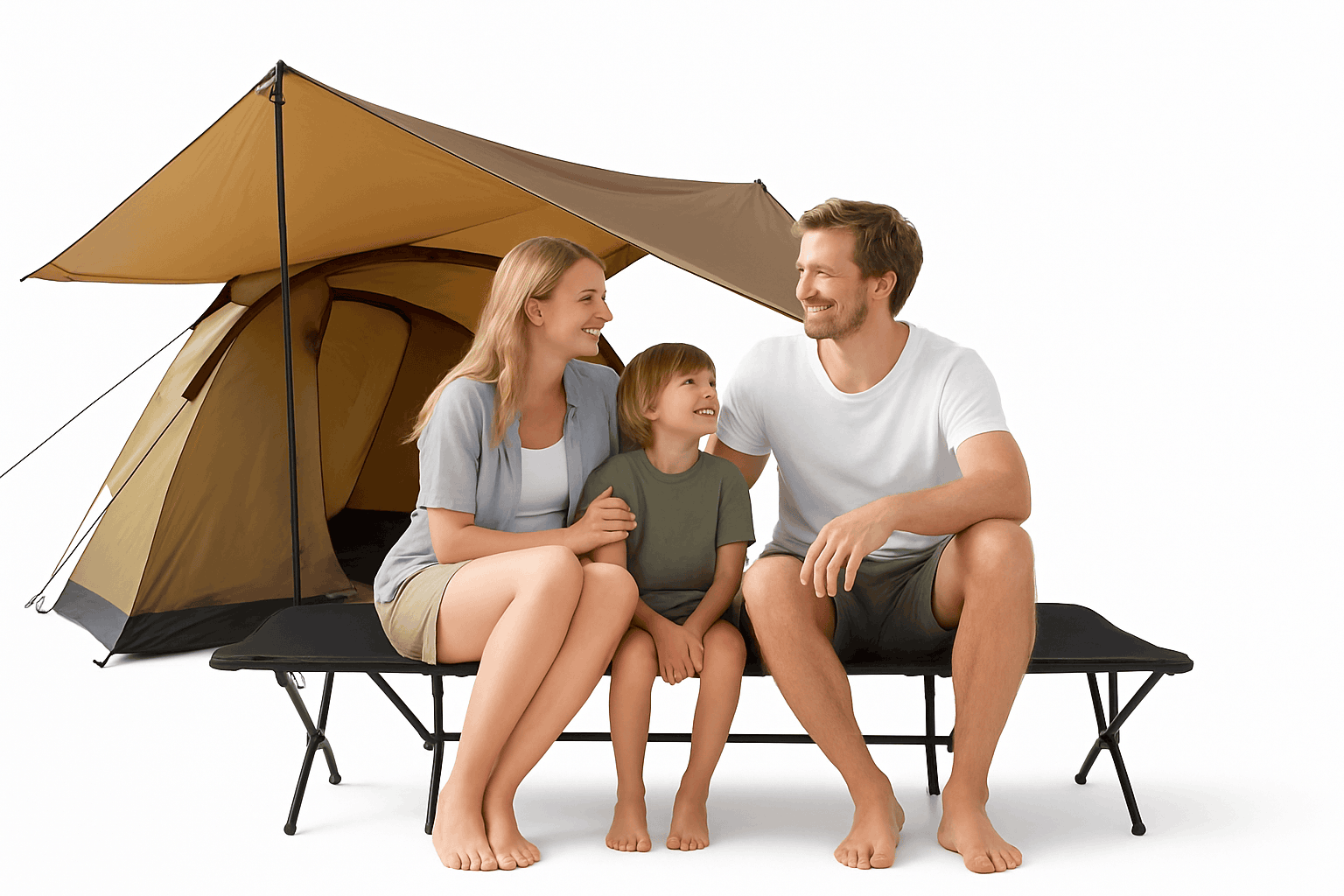 Double Camping Stool Folding Two-Person Outdoor Bench-Beige